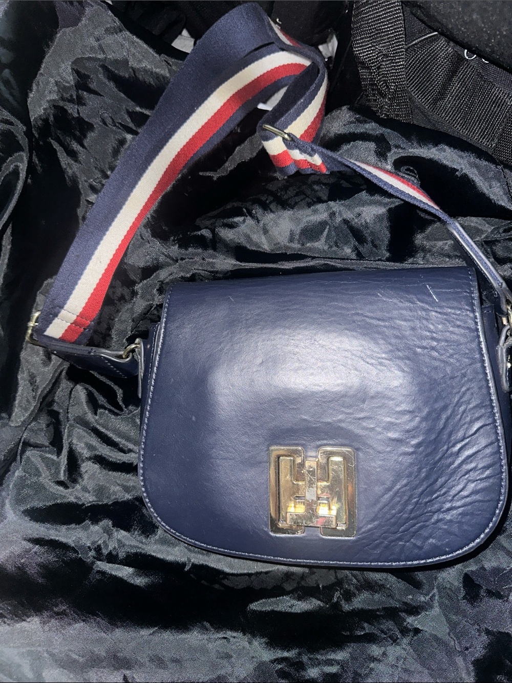 Tommy Hilfiger Navy Messenger Bag with Red Accent Patch